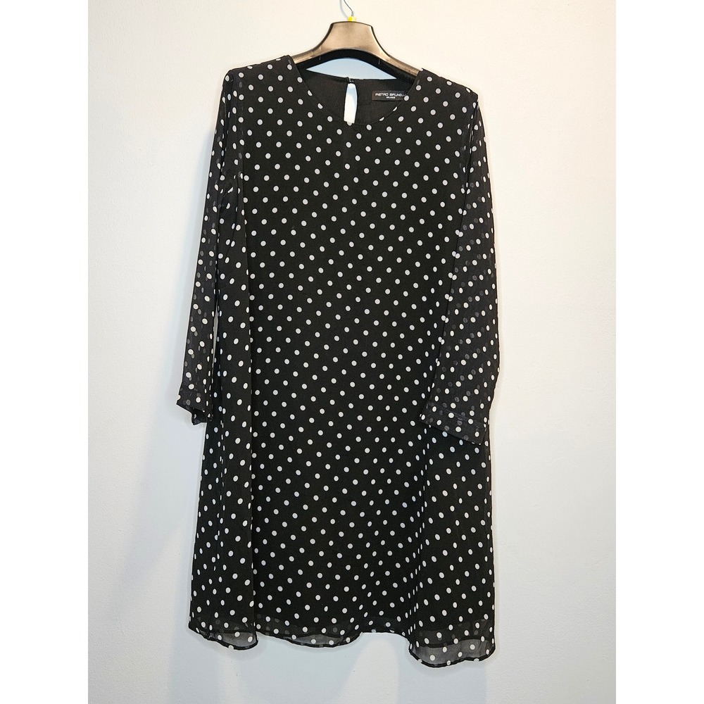 Pietro Brunelli Milano Polka Dot Dress B & W Italian Lined Shift Long Sleeve
